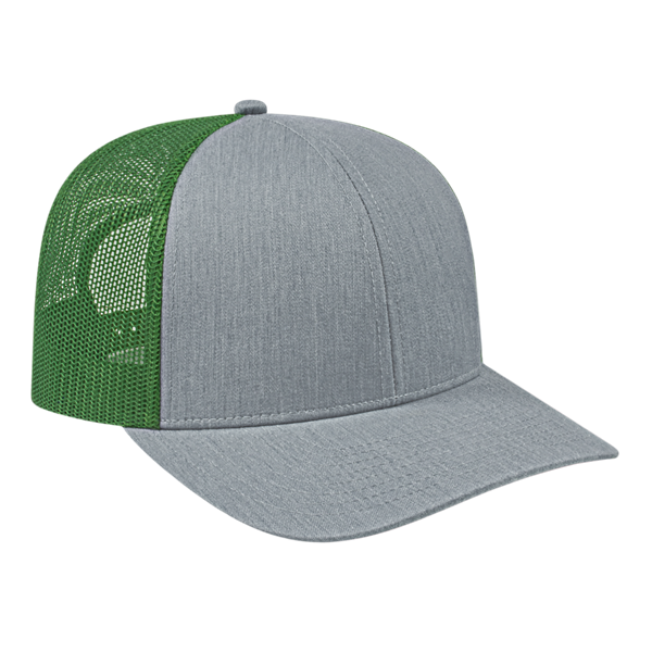 POLY/COTTON TRUCKER MESH BACK CAP ADULT HEATHER/KELLY GREEN